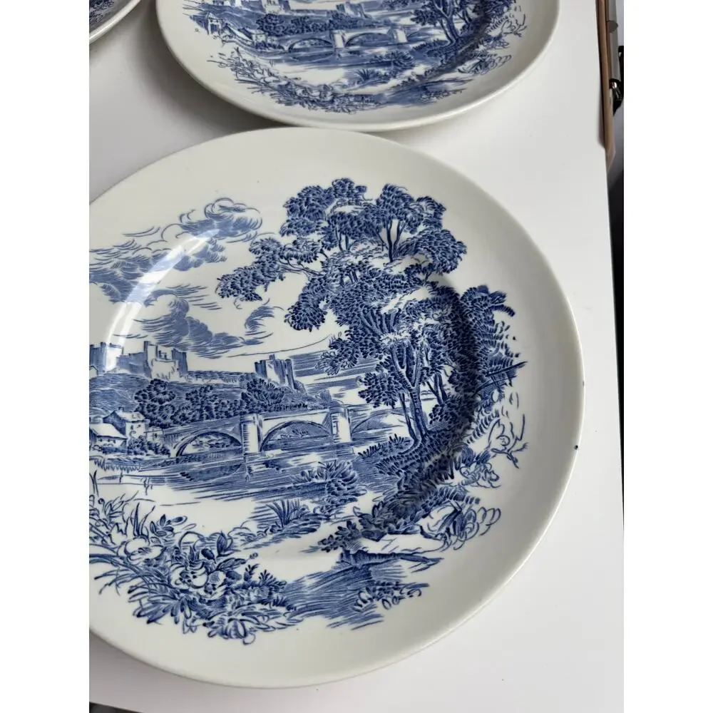 Vintage Wedgwood Dinner Plates Set of 4 Blue Transferware 